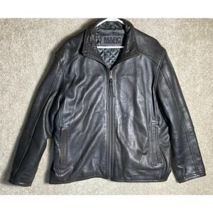 Andrew Marc New York Mens Leather Coat Jacket Black Size L Full Zip Y2K